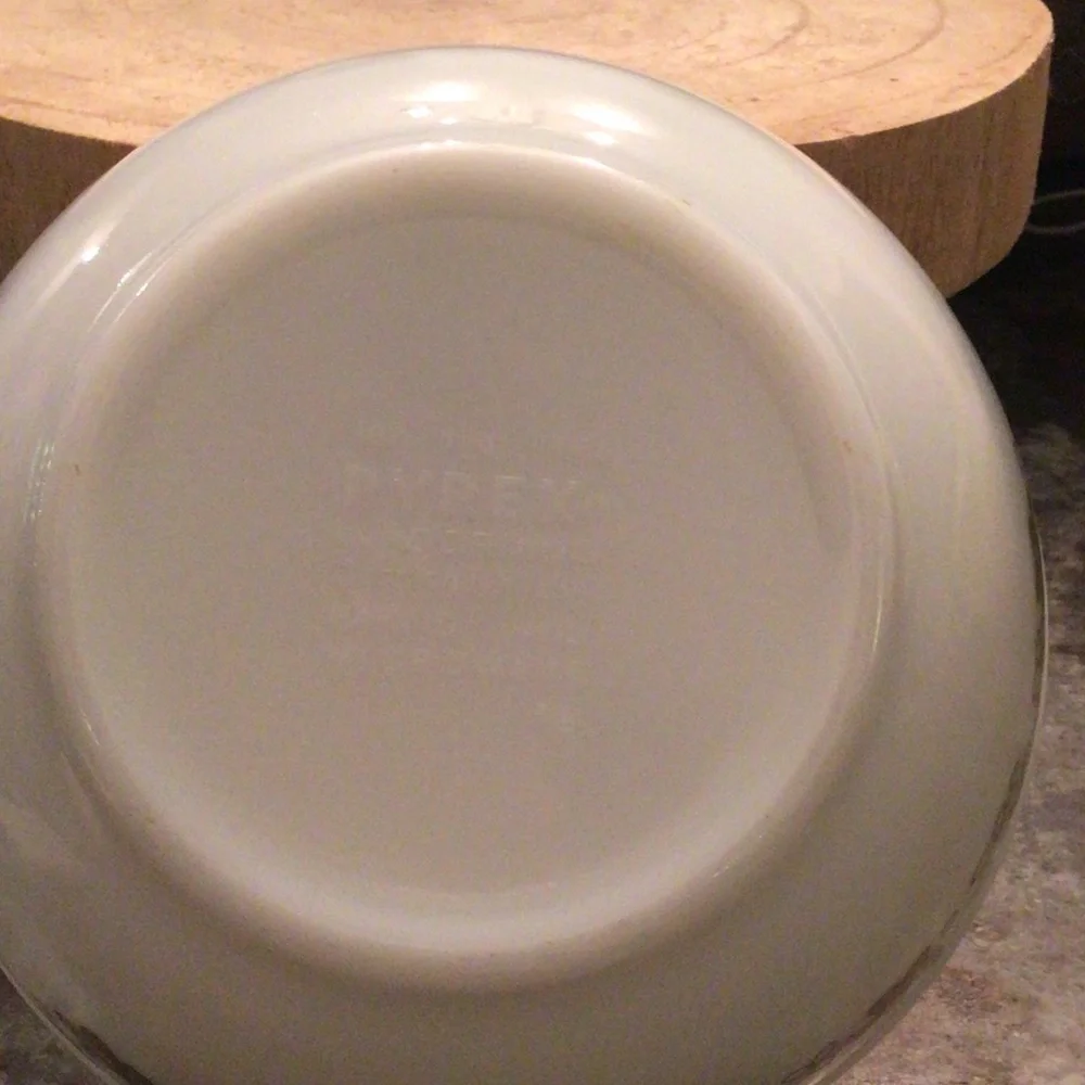 Pyrex White Mixing Bowl with Olive Green Floral Band